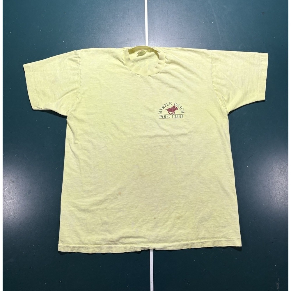 Vintage 80s Myrtle Beach Polo Club T Shirt XL Single Stitch Pastel Yellow USA